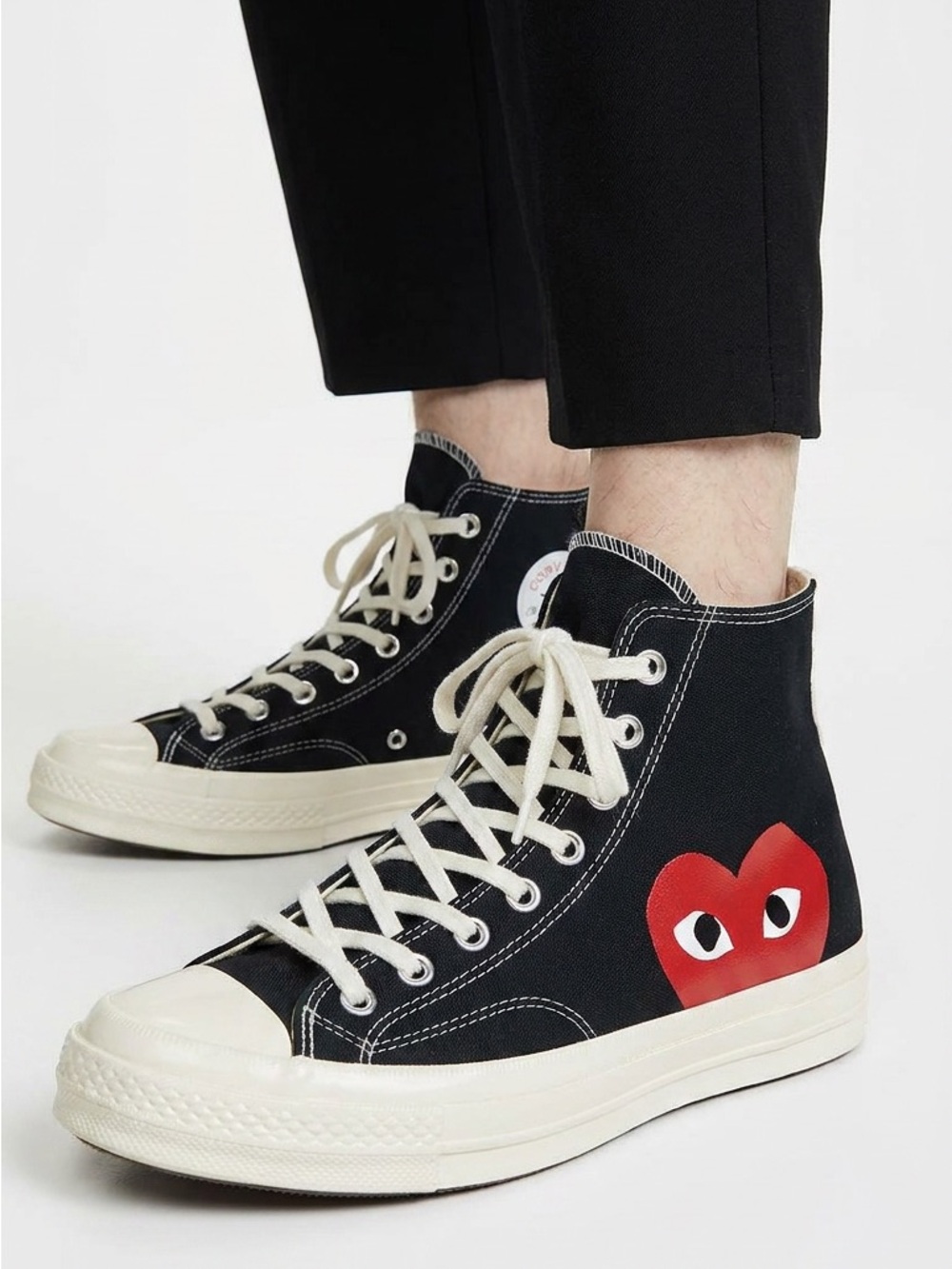Converse Chuck 70 CDG PLAY Black Canvas High-Top Sneakers Red ❤️ Graphic M11/W13